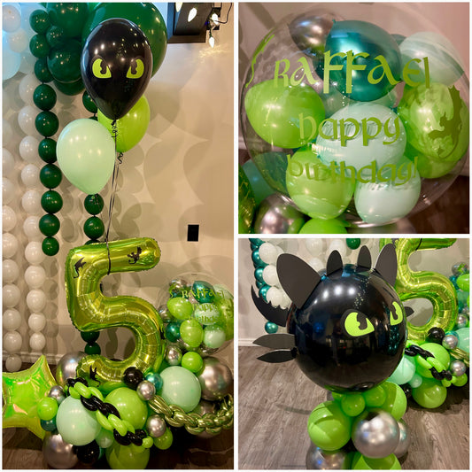 Night Fury Dragon Inspired Balloon Marquee & Sculpture Set | Calgary Birthday Decor