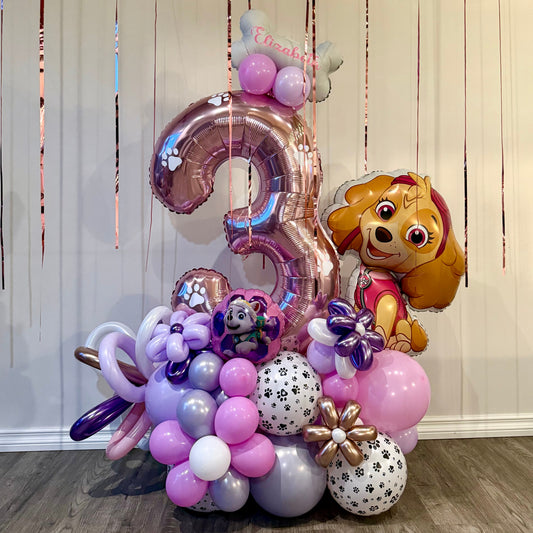 Balloon arrangement with number '3' and Paw Patrol character in Calgary