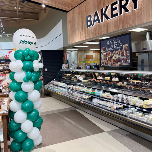 Custom Corporate Logo Balloon Columns | Calgary Business Event Decor