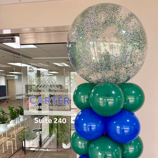 Stripe Balloon Column with Confetti Bobo Topper | Calgary Corporate Decor