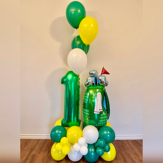 Custom Golf theme balloon marquee with jumbo foil number for kids birthday party Calgary