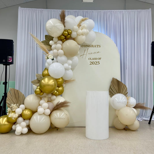 Boho Neutral Arch & Balloon Backdrop | Calgary Graduation & Event Decor