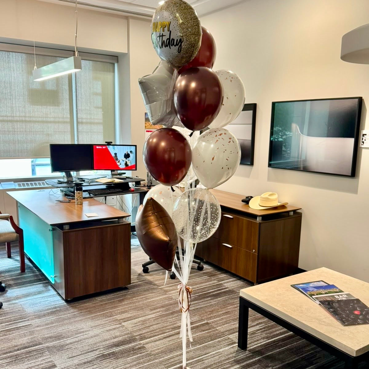 Truffle & Gold Helium Balloon Bouquet | Calgary Birthday Gift Delivery