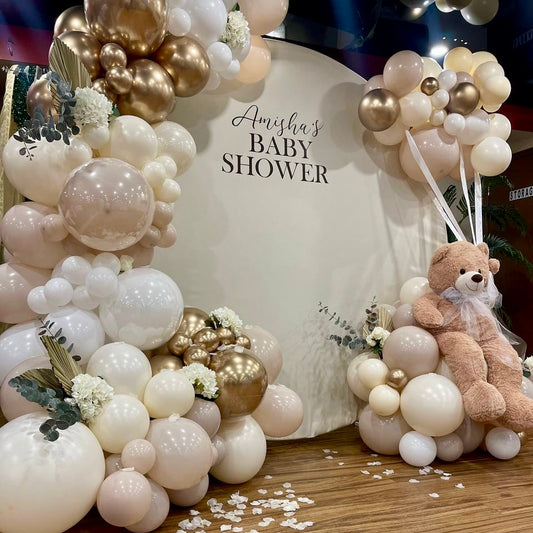 "Boho Teddy Bear" Baby Shower Round Backdrop & Balloon Garland