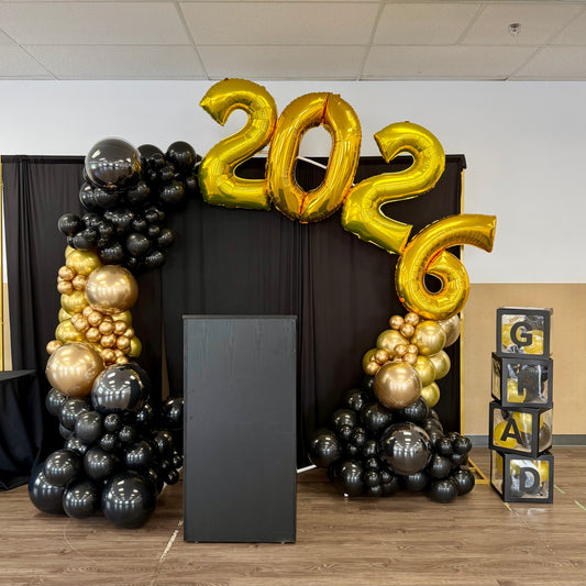 Layered Circular Arch & Draped Backdrop | Calgary Prom & Graduation Decor