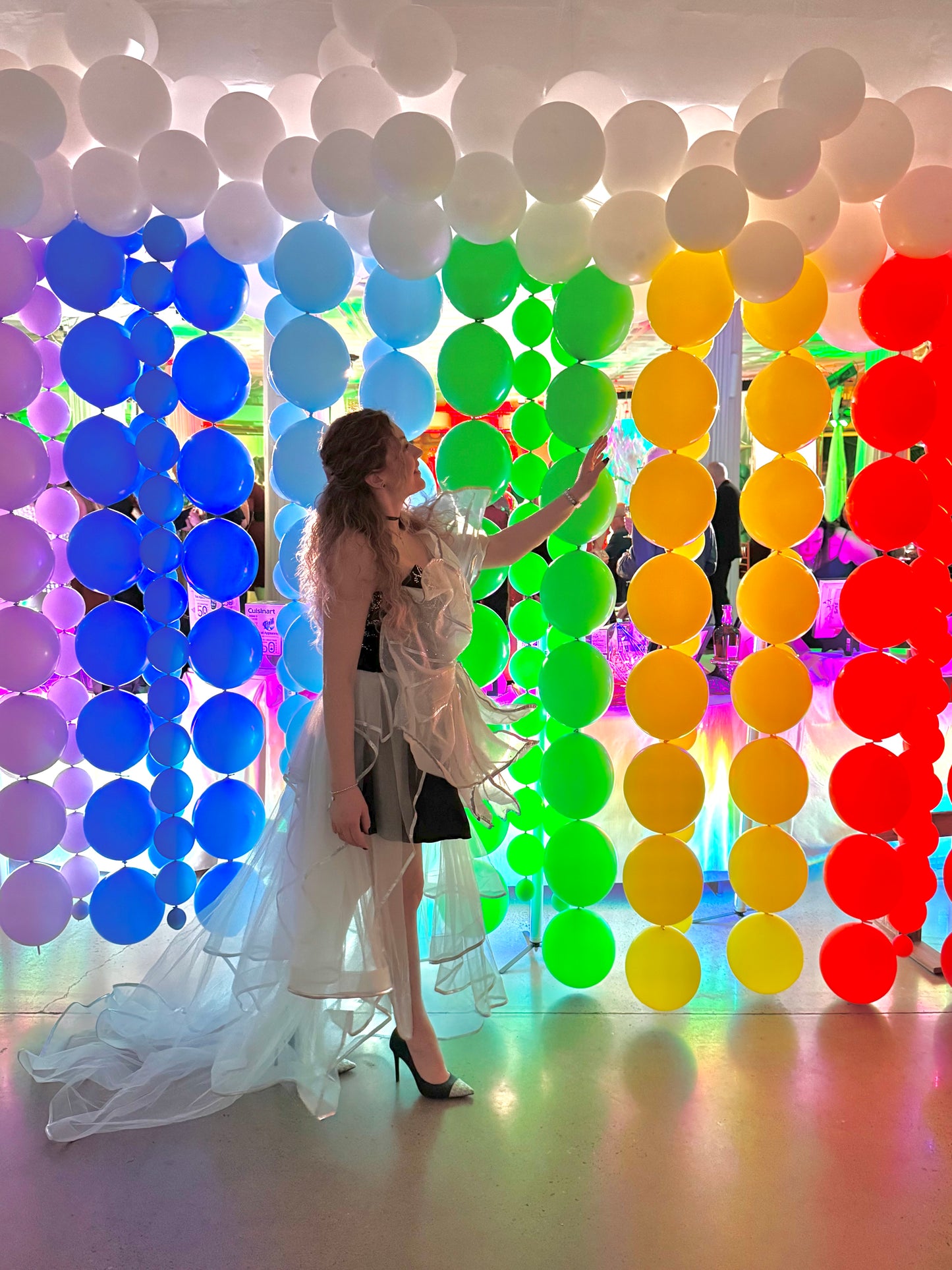 "Over the Rainbow" Cloud Canopy & Cascading Balloon Curtain