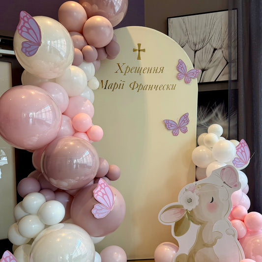 Pastel Butterfly & Bunny Backdrop | Calgary Baptism Shower Decor