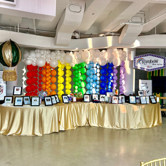 "Over the Rainbow" Cloud Canopy & Cascading Balloon Curtain