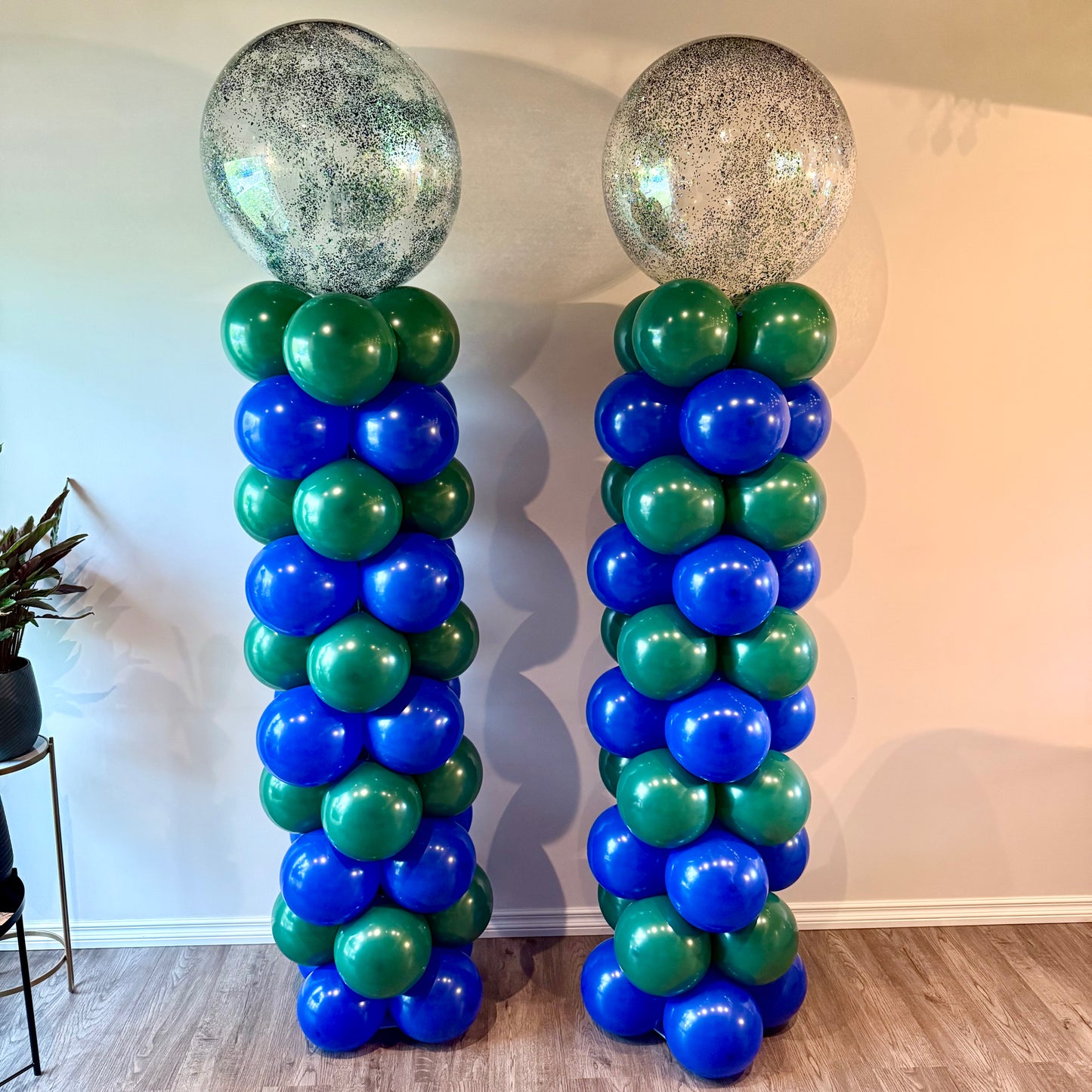 Stripe Balloon Column with Confetti Bobo Topper | Calgary Corporate Decor