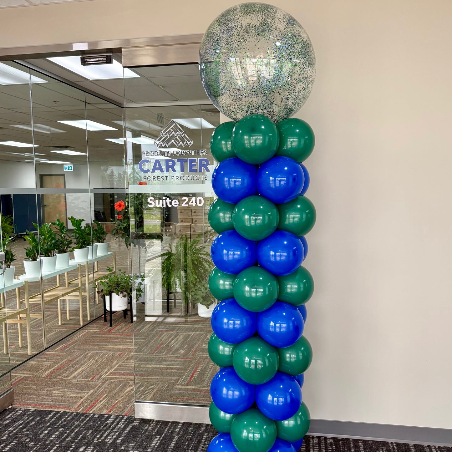 Stripe Balloon Column with Confetti Bobo Topper | Calgary Corporate Decor