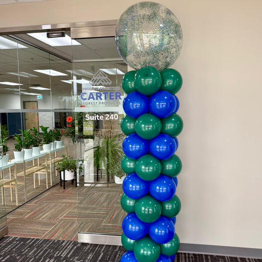 Stripe Balloon Column with Confetti Bobo Topper | Calgary Corporate Decor