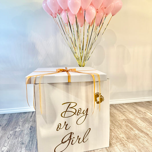 "Golden Cascade" Mini Balloon Gender Reveal Box | Indoor Helium Setup