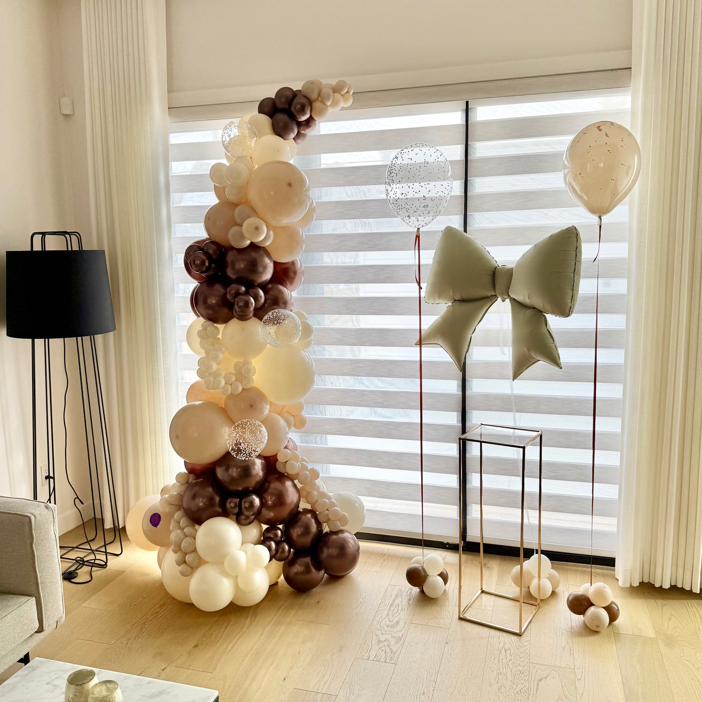"Honey Truffle" Freestanding Balloon Garland & Floating Bow Set