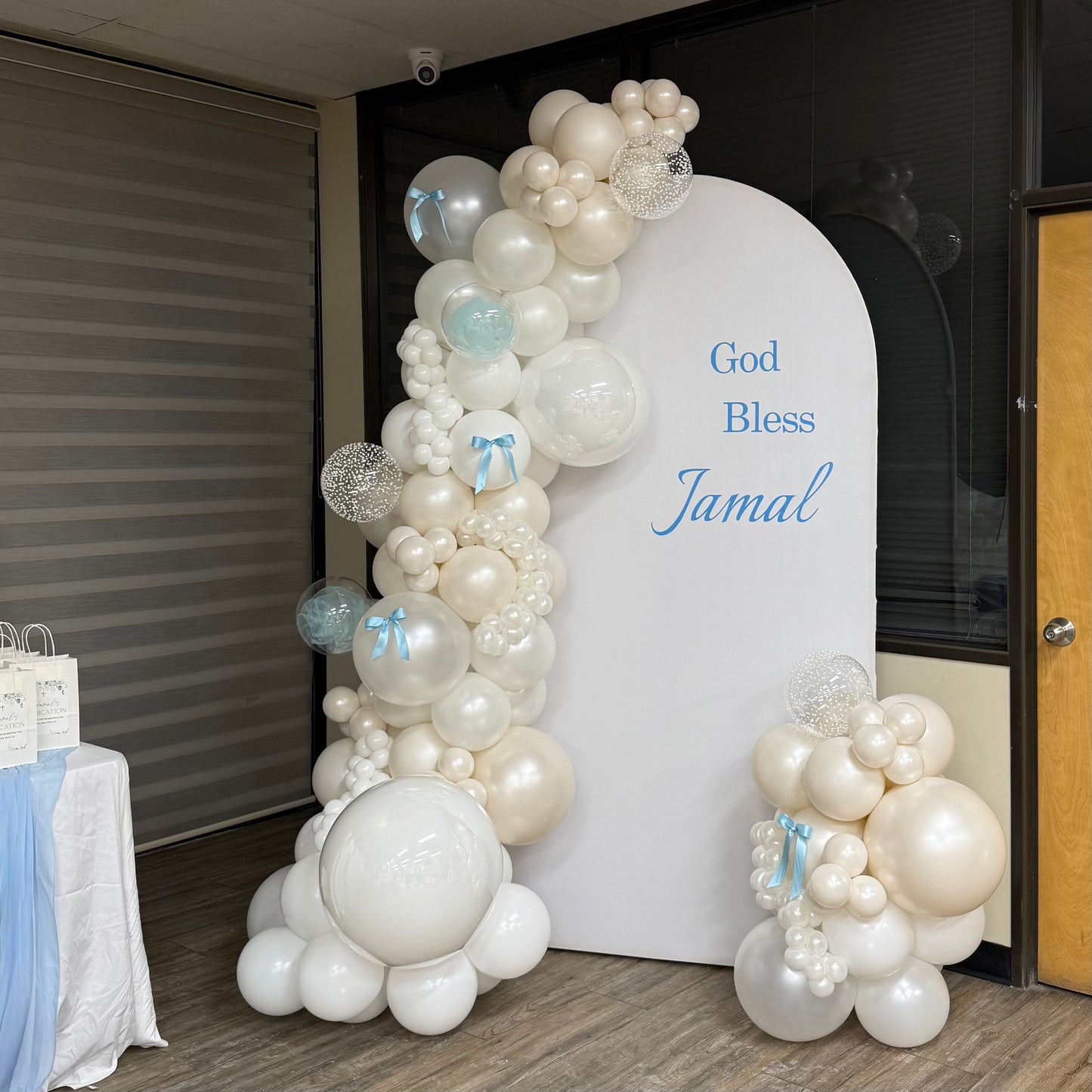 Ethereal Pearl Arch & Balloon Backdrop | Calgary Baptism & Christening Decor