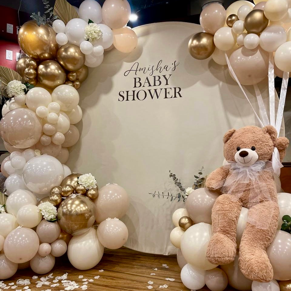 "Boho Teddy Bear" Baby Shower Round Backdrop & Balloon Garland