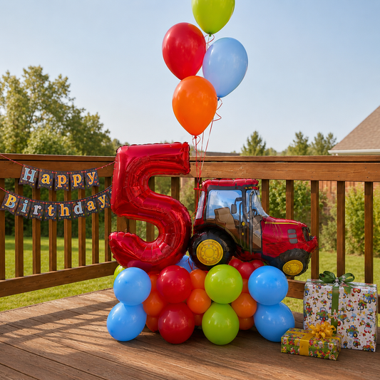 Tractor Theme Balloon Marquee & Number Stack | Calgary Kids Events