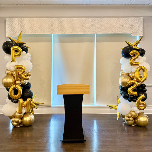 Organic Foil Letter & Number Balloon Pillars | Calgary Prom & Grad Decor