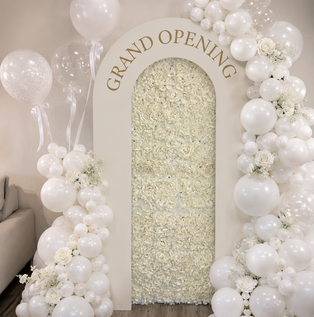 Premium Ivory Peony U-Shape Arch (Wood & Floral Hybrid) - Rental