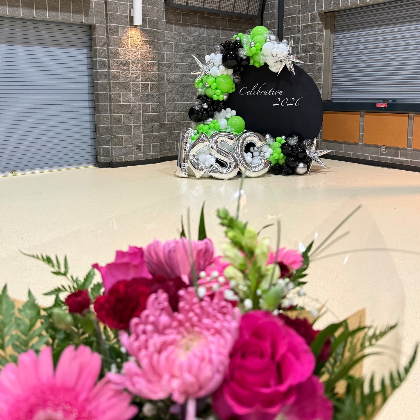 Circular Backdrop & Jumbo Floor Letters | Calgary Corporate & Grad Decor
