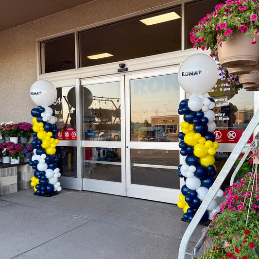 Textured Spiral Balloon Column with Corporate Logo | Calgary Retail Decor