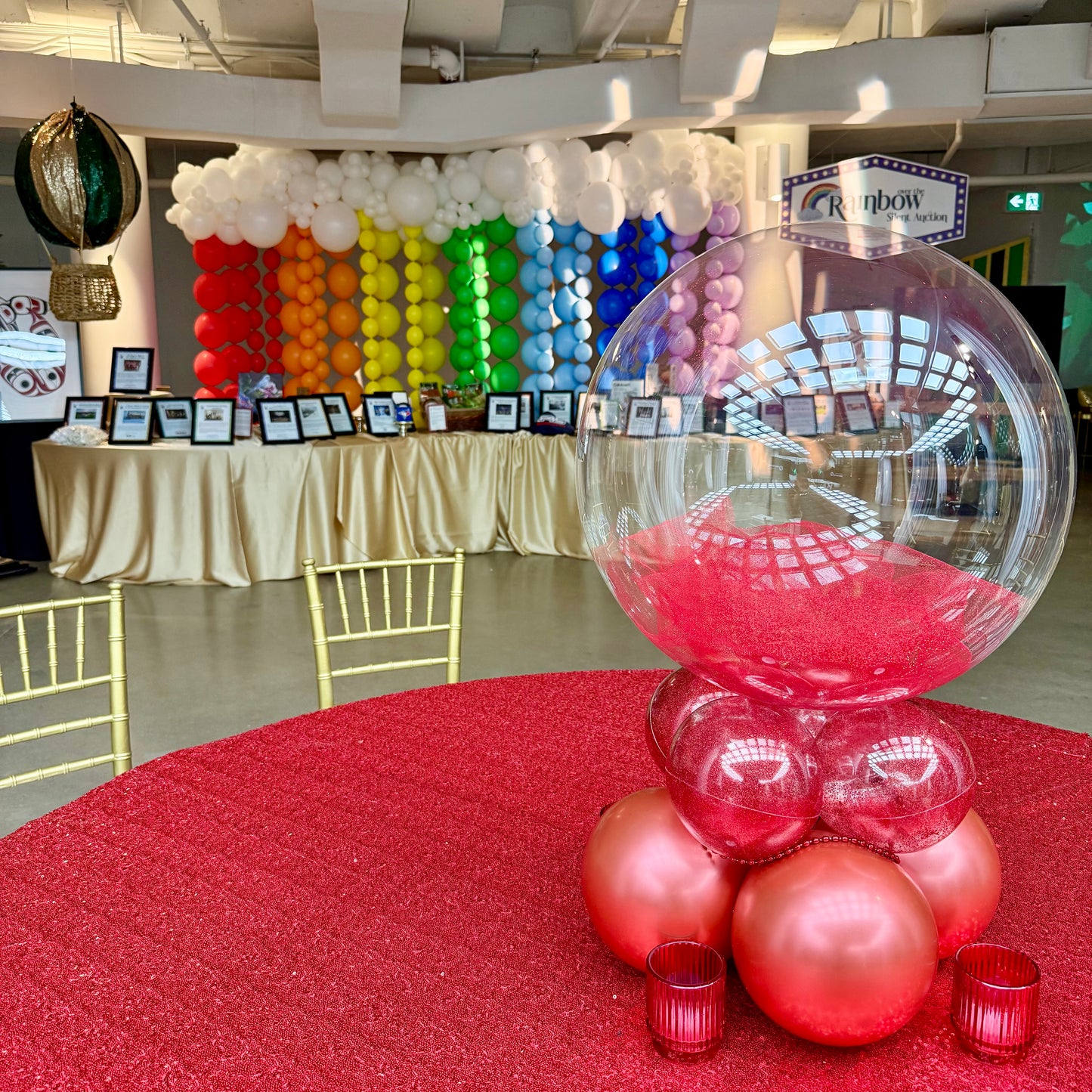 "Over the Rainbow" Cloud Canopy & Cascading Balloon Curtain