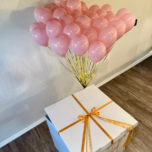 "Golden Cascade" Mini Balloon Gender Reveal Box | Indoor Helium Setup