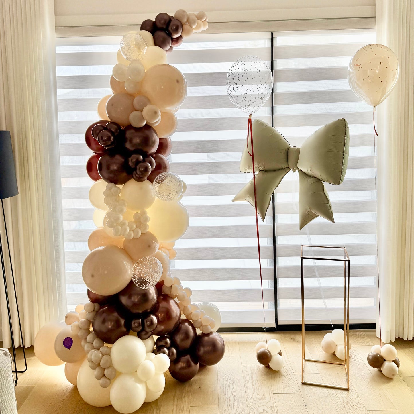 "Honey Truffle" Freestanding Balloon Garland & Floating Bow Set