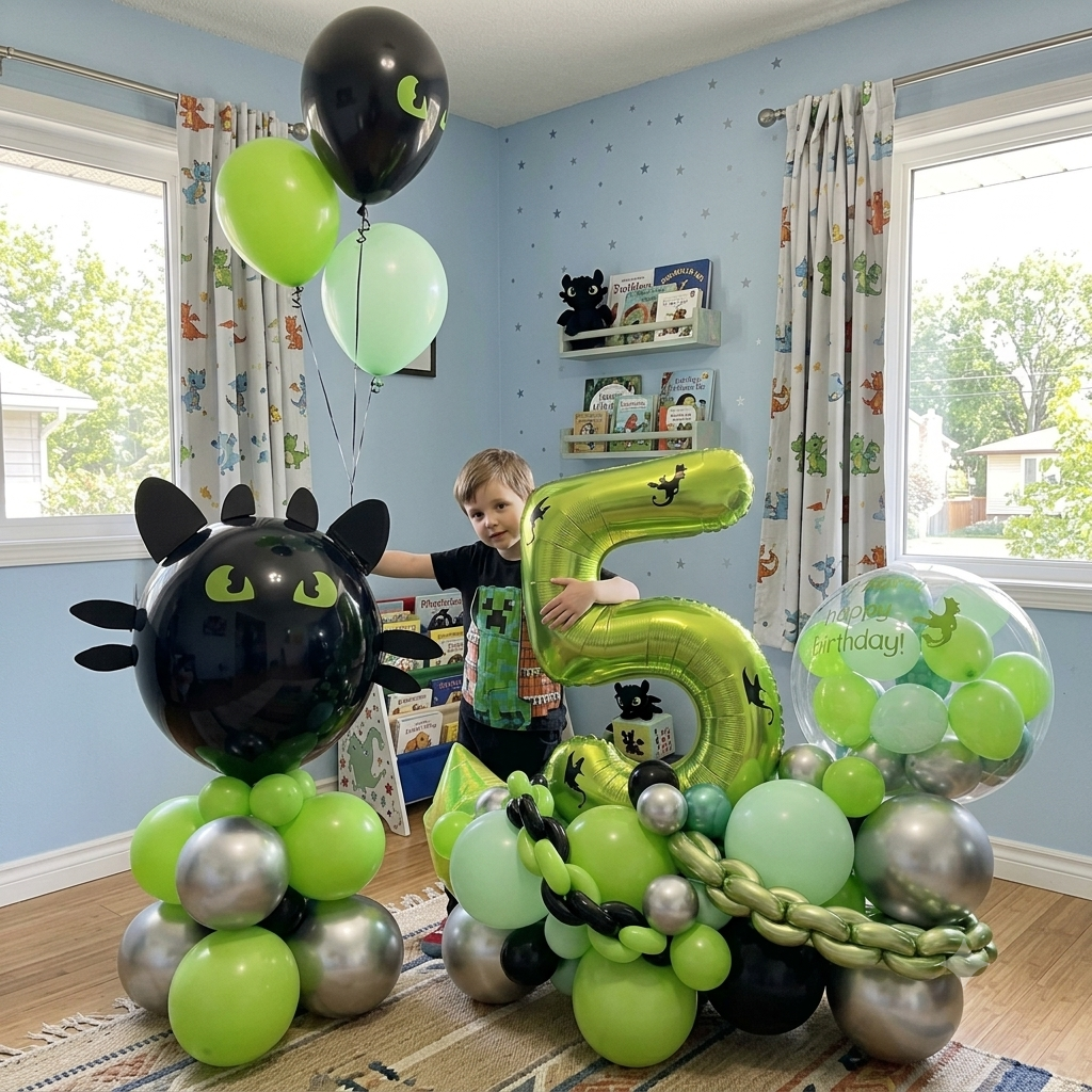 Night Fury Dragon Inspired Balloon Marquee & Sculpture Set | Calgary Birthday Decor