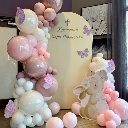 Pastel Butterfly & Bunny Backdrop | Calgary Baptism Shower Decor