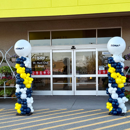 Textured Spiral Balloon Column with Corporate Logo | Calgary Retail Decor