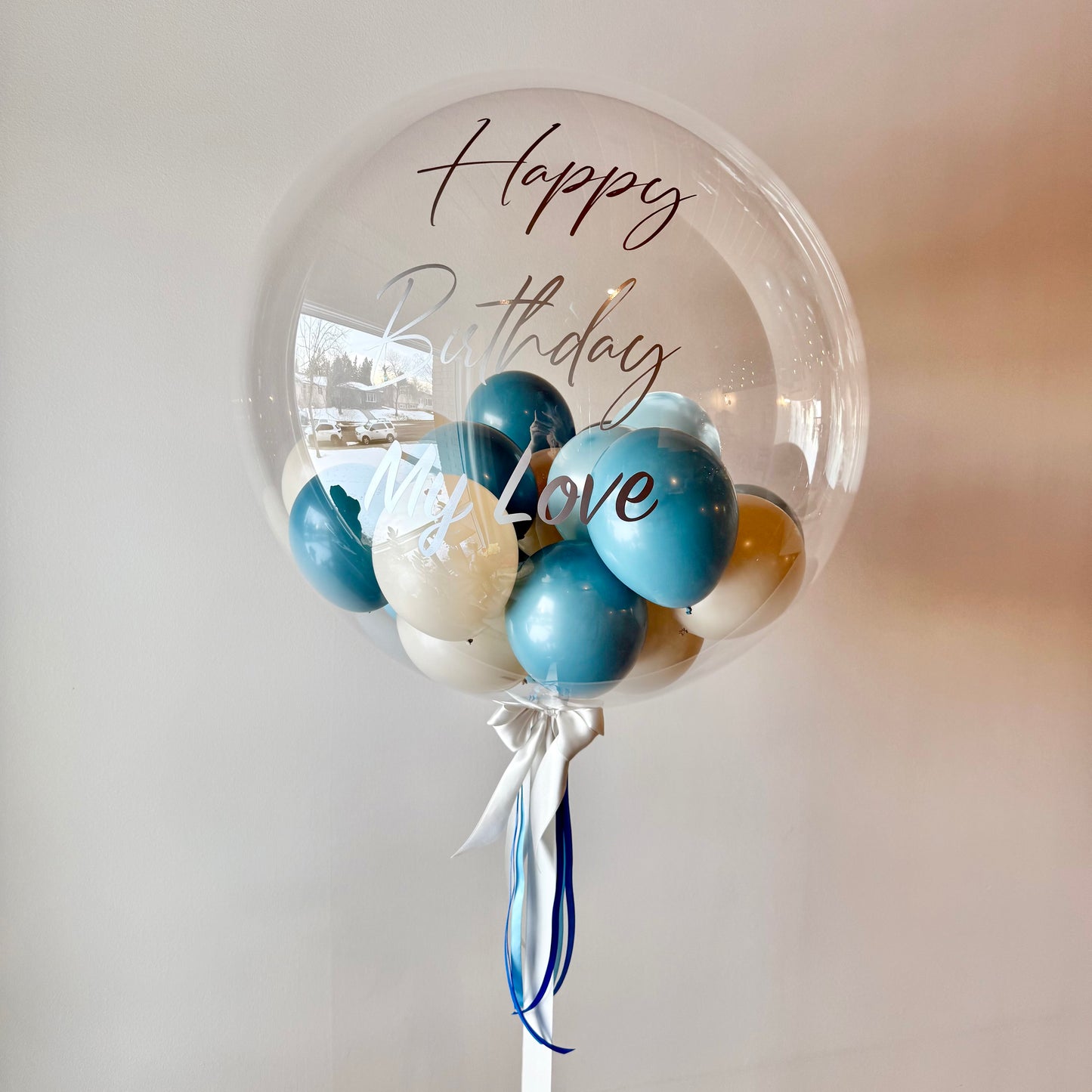 "Midnight Glass & Silver" Custom Helium Ceiling Set with Jumbo Bobo