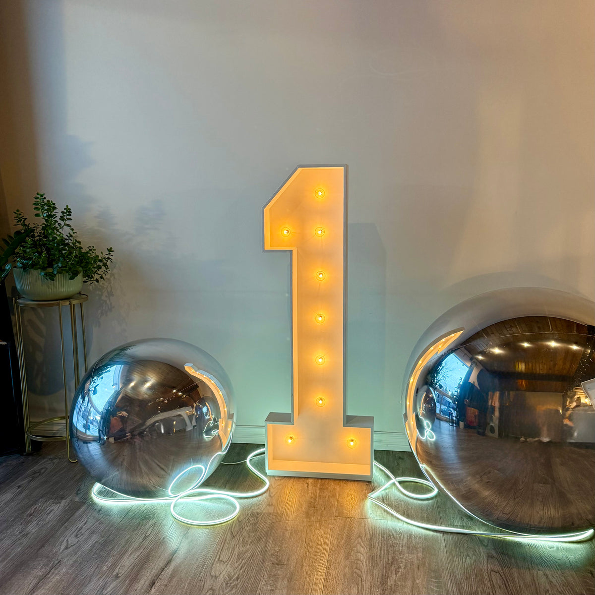 4ft white wooden light up marquee numbers for rent Calgary milestone birthday prop hire YYC