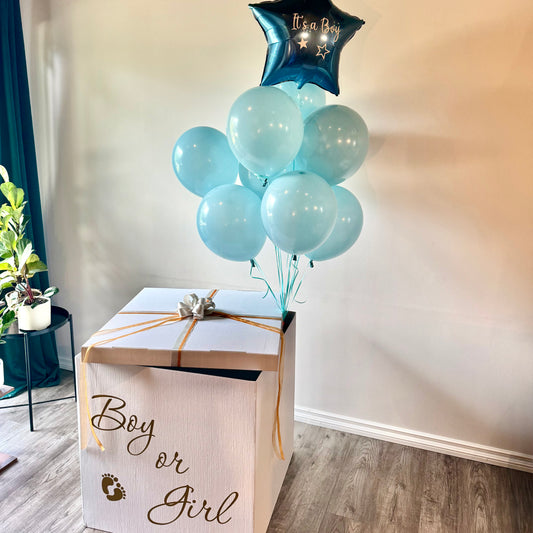 Custom Gender Reveal Balloon Surprise Box | Helium Reveal Setup