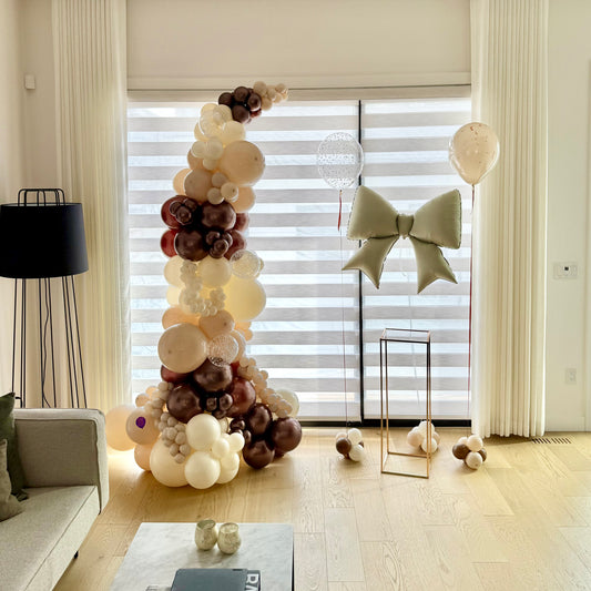 "Honey Truffle" Freestanding Balloon Garland & Floating Bow Set