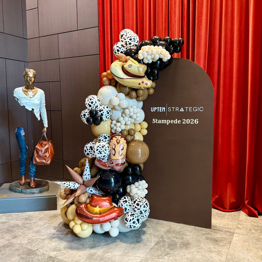 Custom Painted Wooden Arch & Western Balloon Garland | Calgary Stampede Corporate Decor