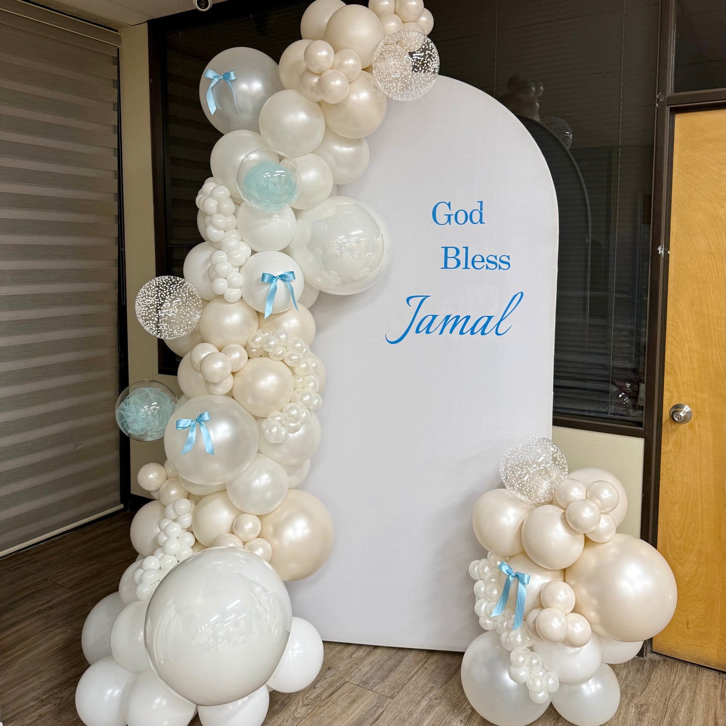Ethereal Pearl Arch & Balloon Backdrop | Calgary Baptism & Christening Decor