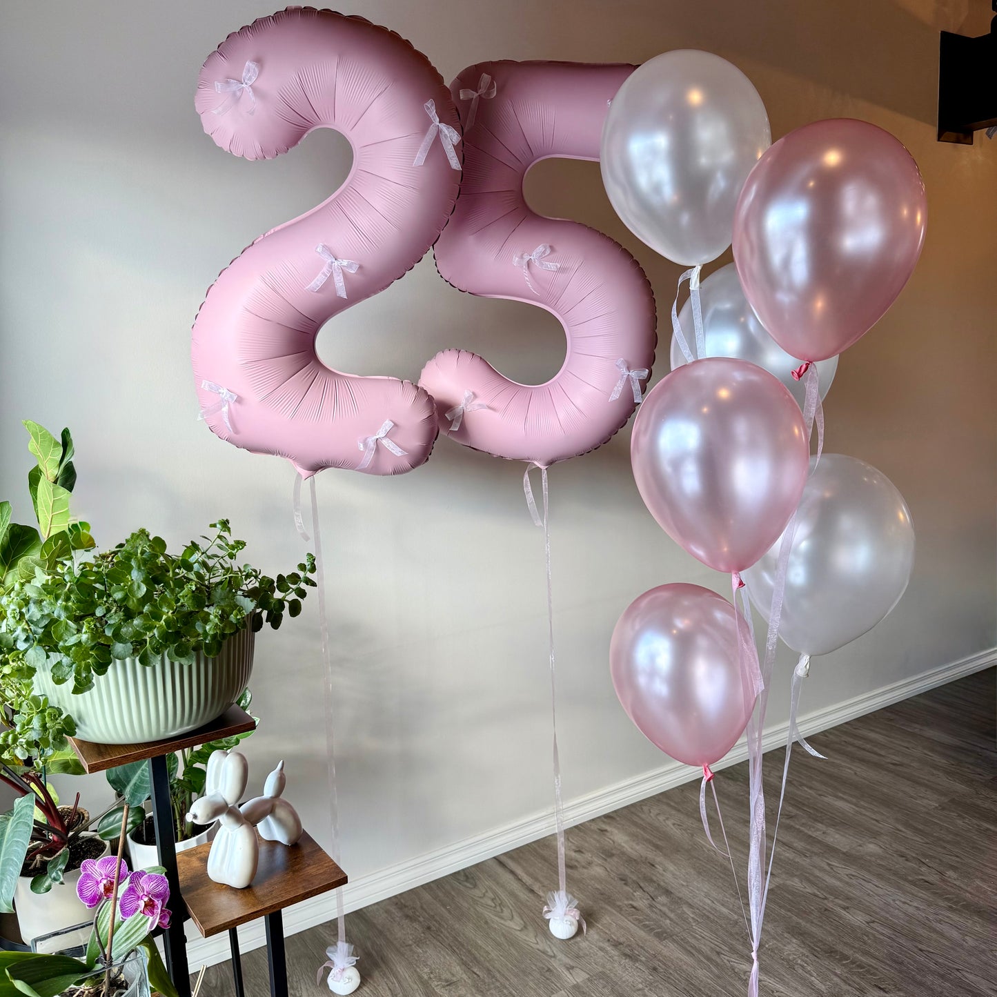"Silk & Crystal Blush" Luxury Birthday Balloon Foil Numbers & Bouquet