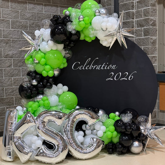 Circular Backdrop & Jumbo Floor Letters | Calgary Corporate & Grad Decor