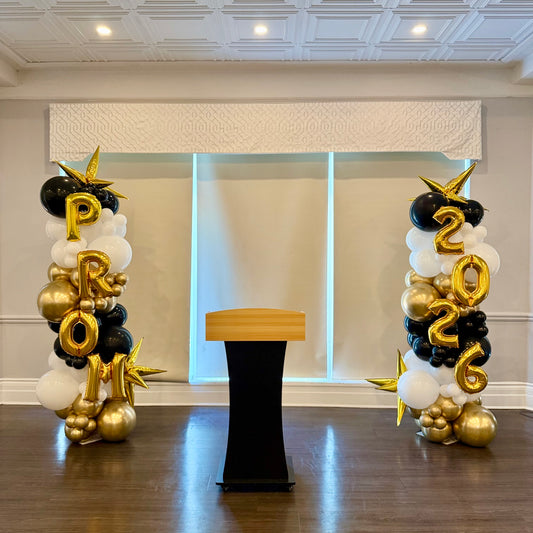 Organic Foil Letter & Number Balloon Pillars | Calgary Prom & Grad Decor