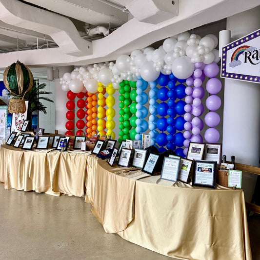 "Over the Rainbow" Cloud Canopy & Cascading Balloon Curtain