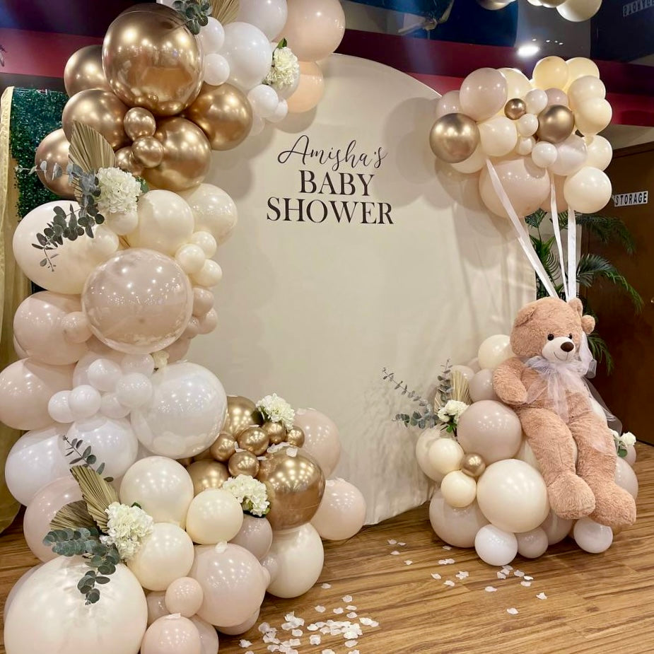 "Boho Teddy Bear" Baby Shower Round Backdrop & Balloon Garland