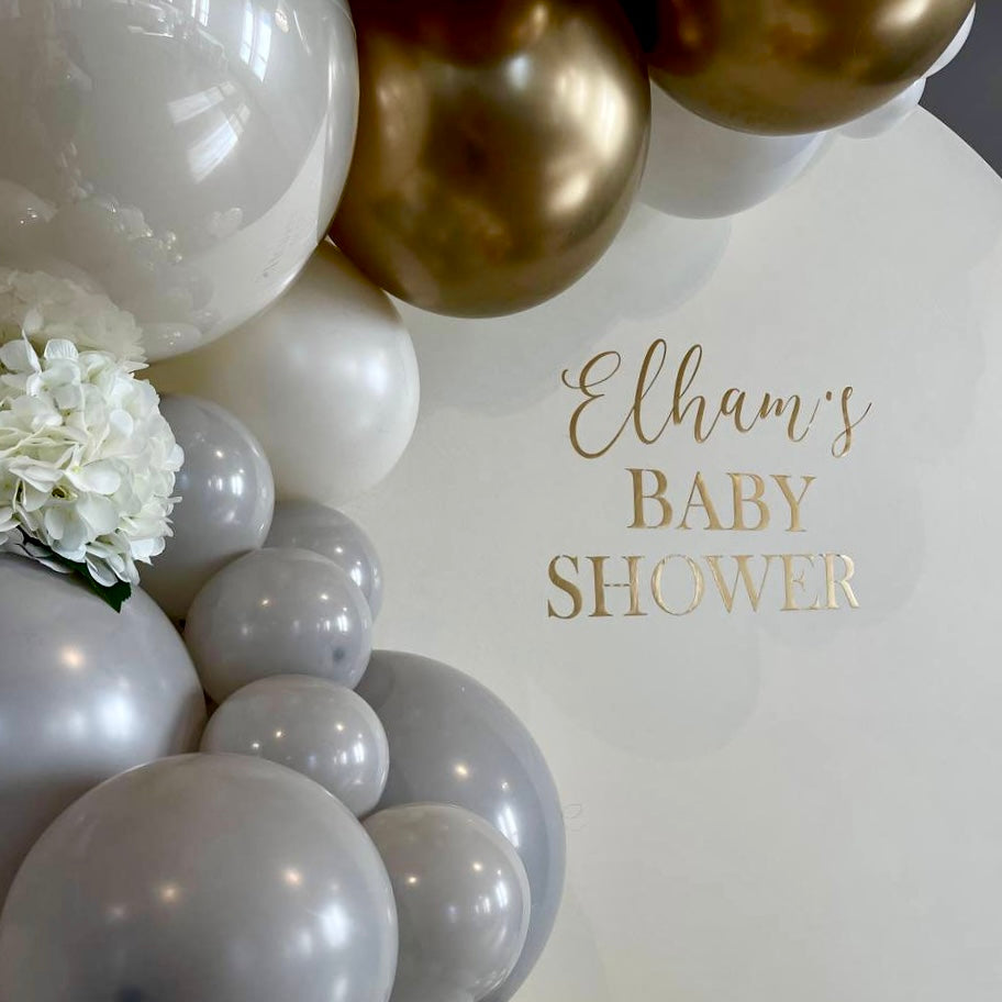 "Classic Elegance" Baby Shower Backdrop & Neutral Balloon Garland