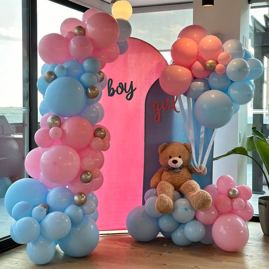 "Boy or Girl?" Teddy Bear Dual Arch Backdrop | Gender Reveal Photo Zone