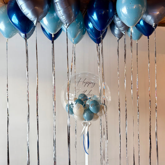 "Midnight Glass & Silver" Custom Helium Ceiling Set with Jumbo Bobo