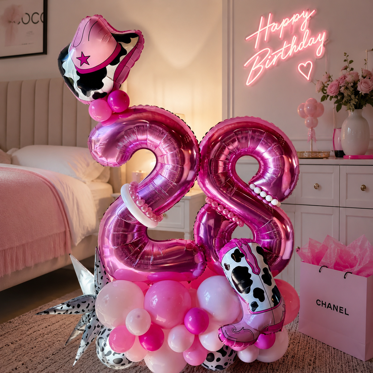 Pink Cowgirl Theme Balloon Marquee & Number Stack | Calgary Birthday & Stampede Decor
