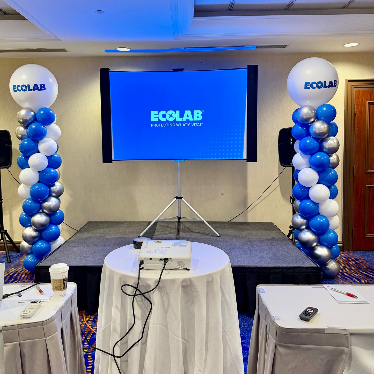 Custom Corporate Logo Balloon Columns | Calgary Business Event Decor
