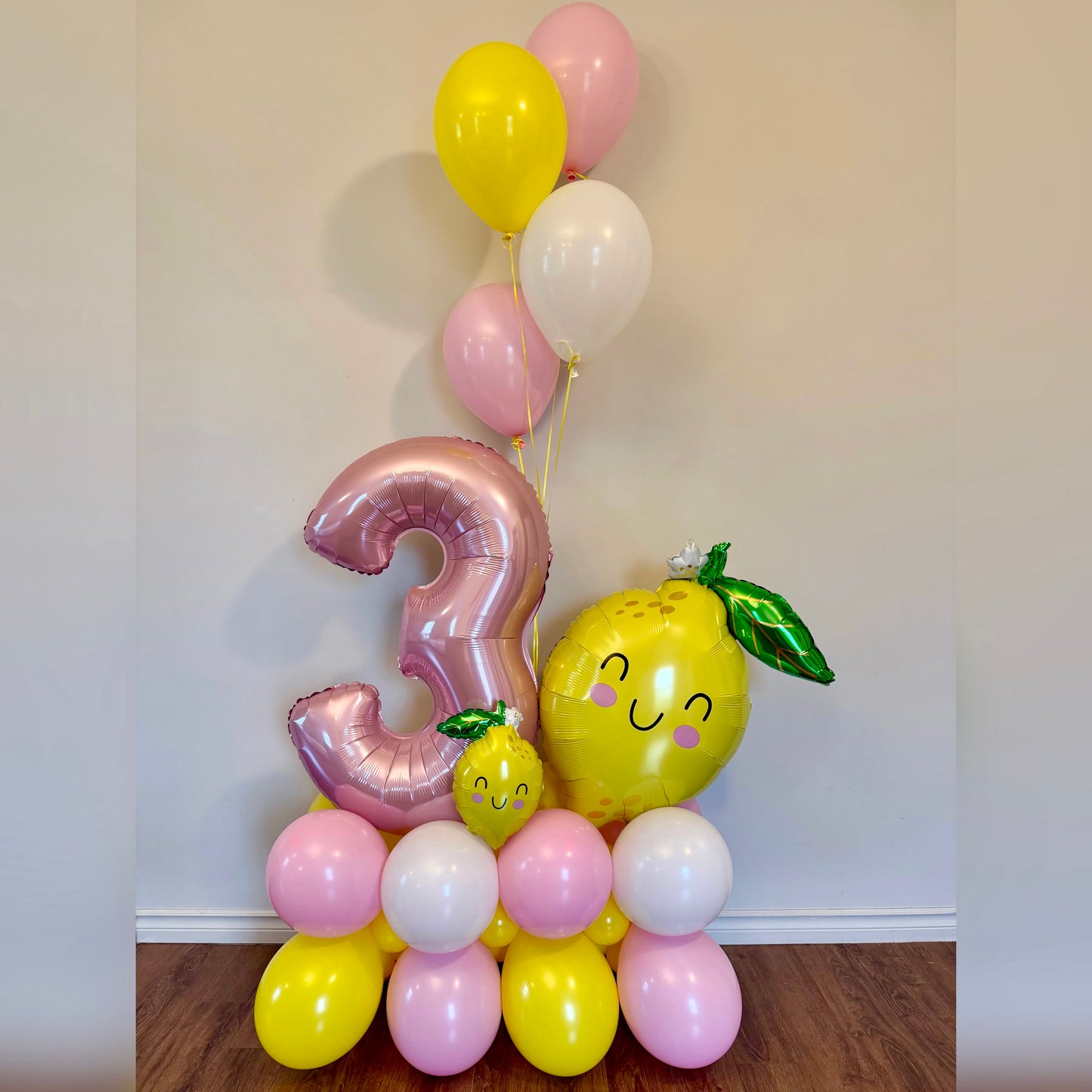 Custom Lemon theme balloon marquee with jumbo foil number for kids birthday party Calgary