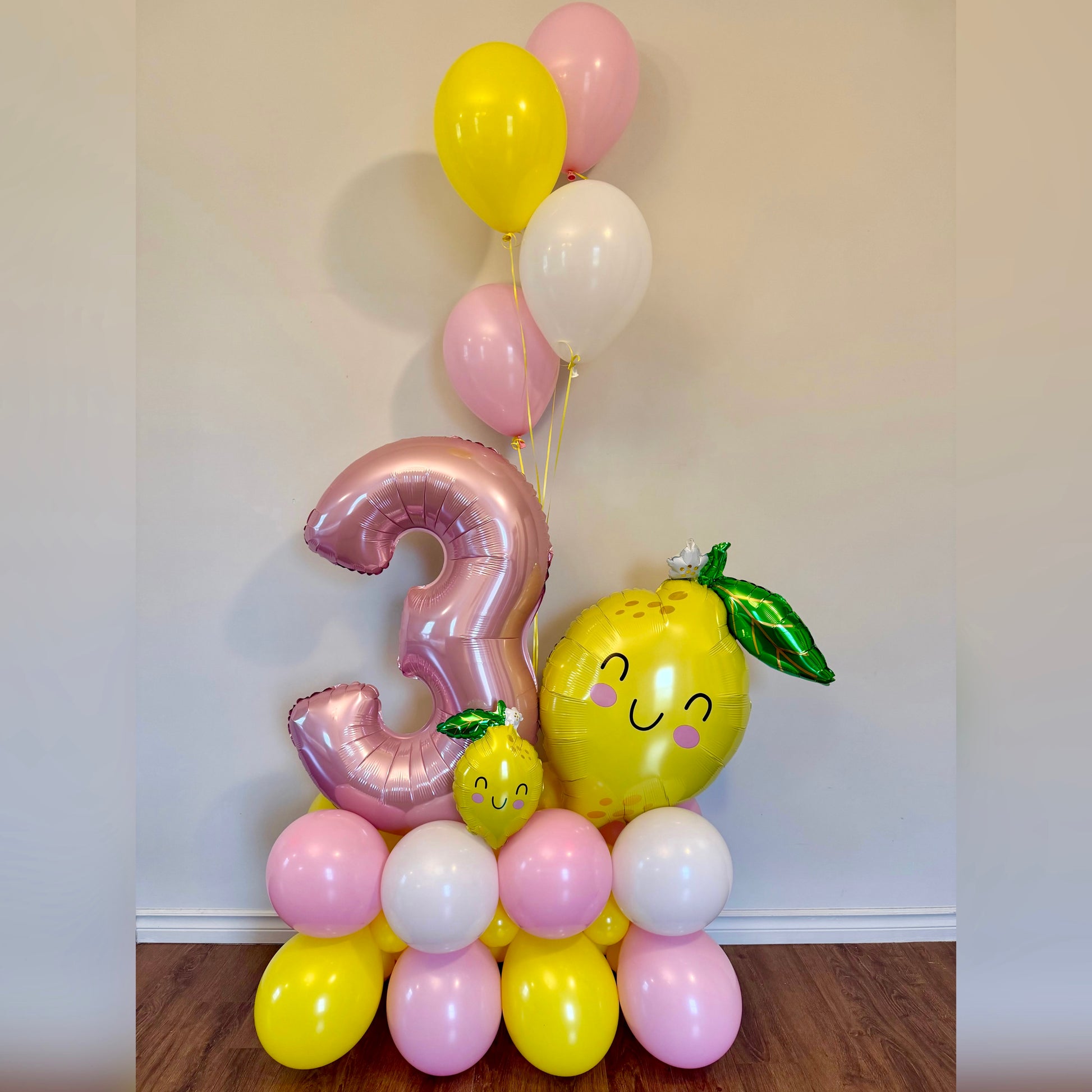 Custom Lemon theme balloon marquee with jumbo foil number for kids birthday party Calgary