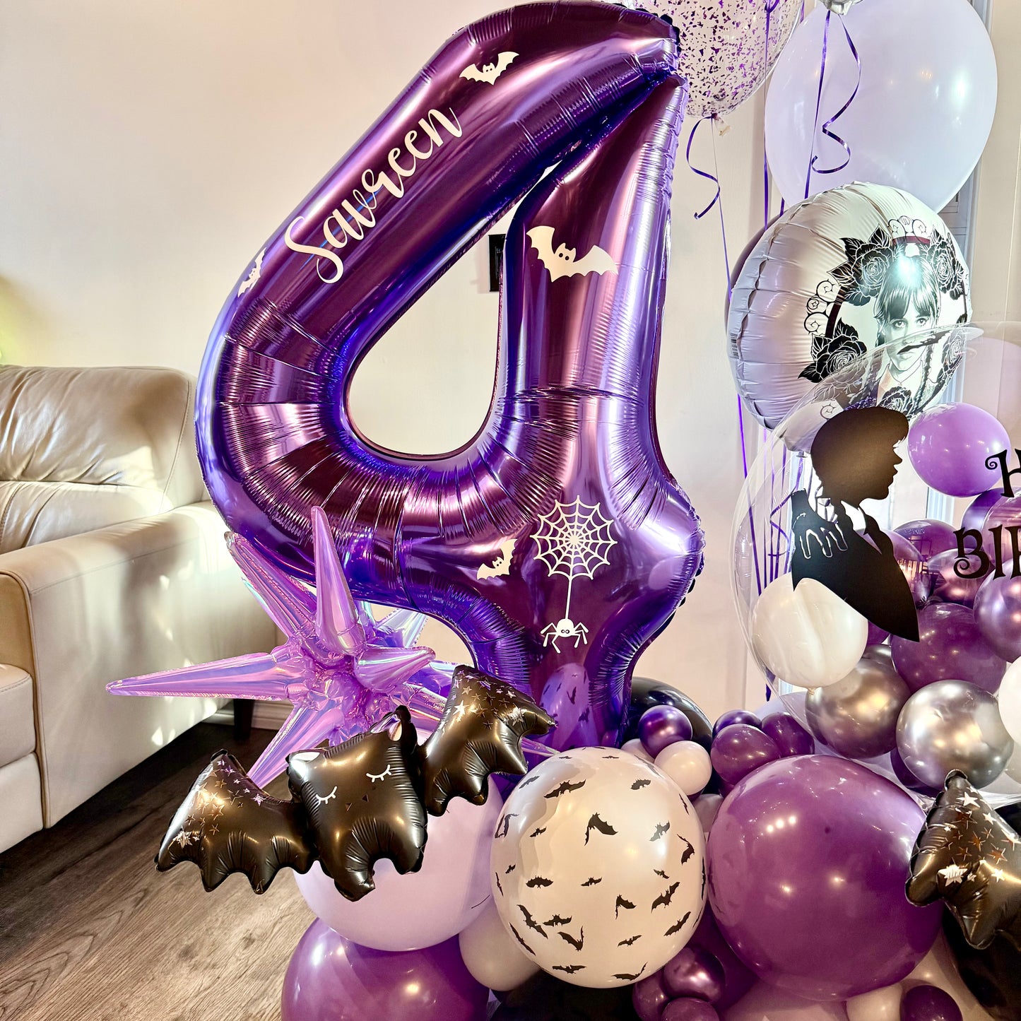 Wednesday-Themed Balloon Marquee | Calgary Birthday Decor