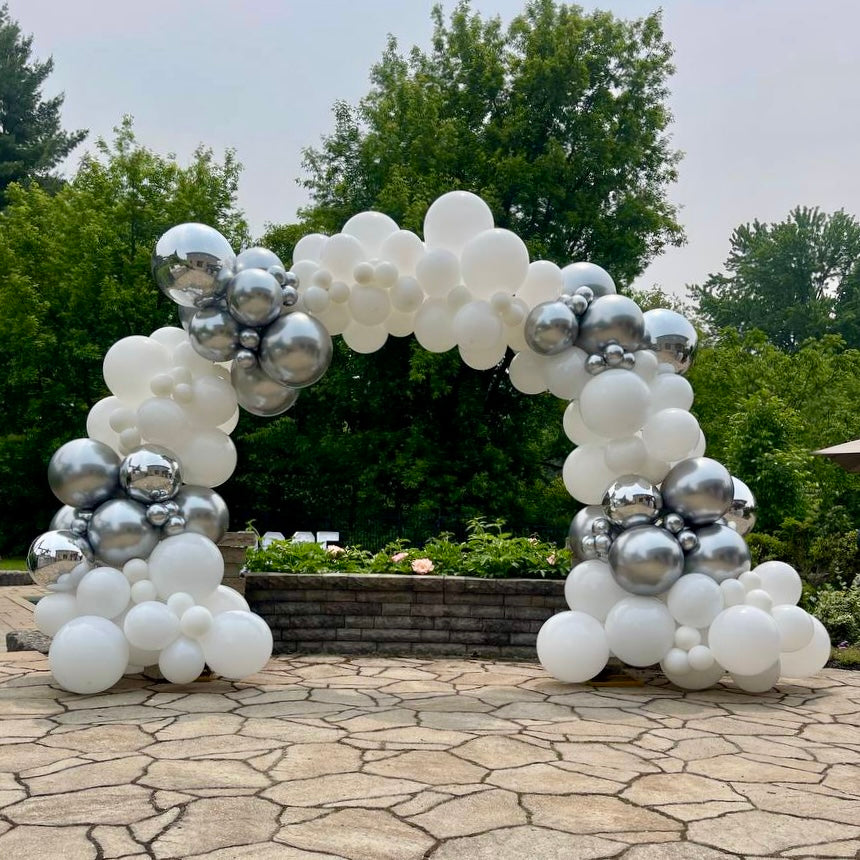 Class of 2026: Organic Oval Arch | Elegant White & Chrome Silver Celebration